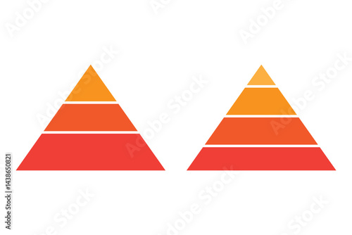 Triangular pyramid infographic vector icon set. pyramid infographic chart set collection. Triangle hierarchy data segments collection. Business concept. Vector illustration 