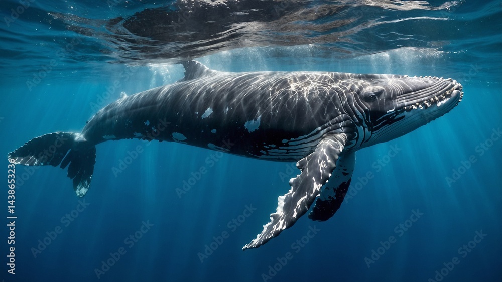 Fototapeta premium whale swimming in the ocean, created by ia