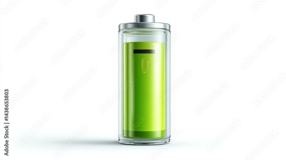 Glassstyle green battery fully charged 3D vector icon on white background clean power illustration Glassstyle green battery fully charged 3D vector icon on white background clean power illustration
