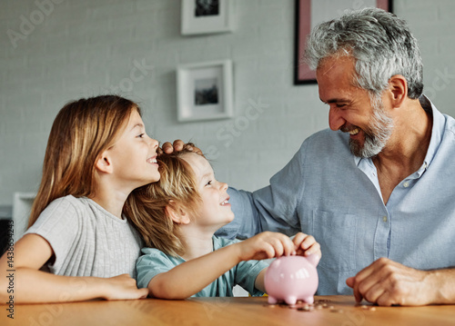 Foto child money saving grandfather family coin senior grandchild bank piggybank  fin