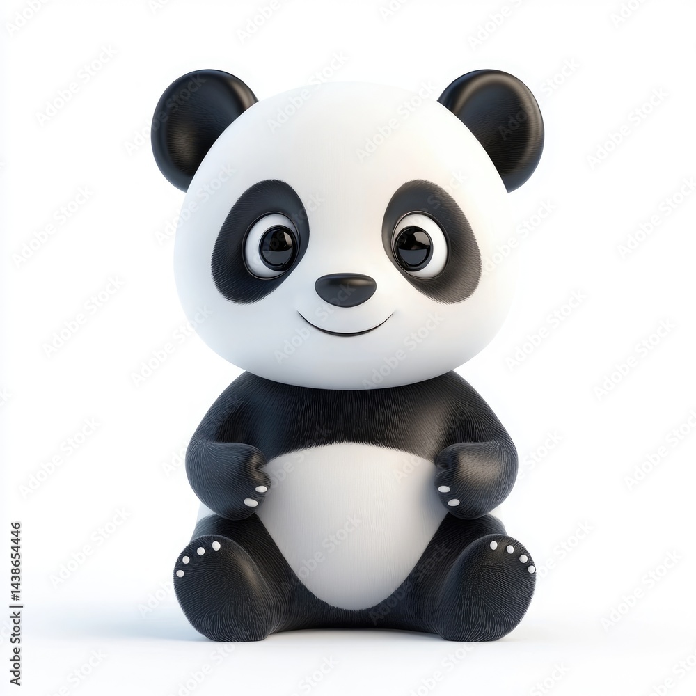 Naklejka premium A cheerful cartoon panda sits against a white backdrop.