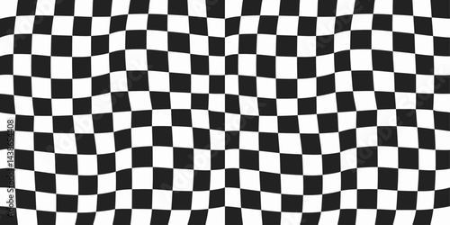 Classic checkered flag pattern in black and white. The squares are arranged in a repeating grid, creating a dynamic and visually engaging design.