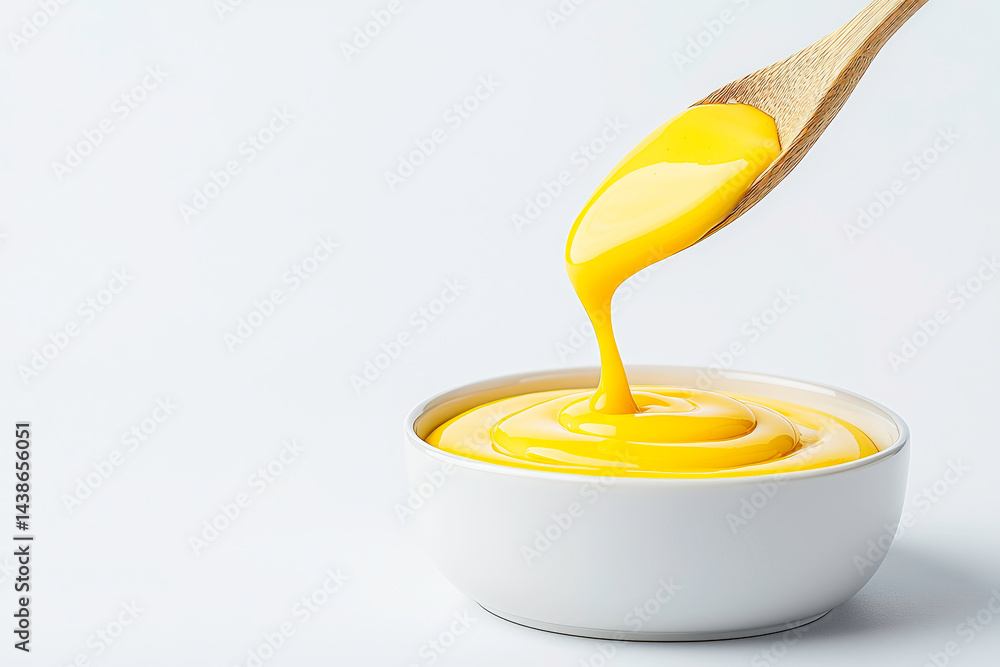 Smooth golden hollandaise sauce on food Smooth golden hollandaise sauce on food