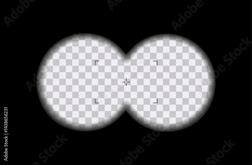 Vector realistic view through the binoculars illustration on transparent background