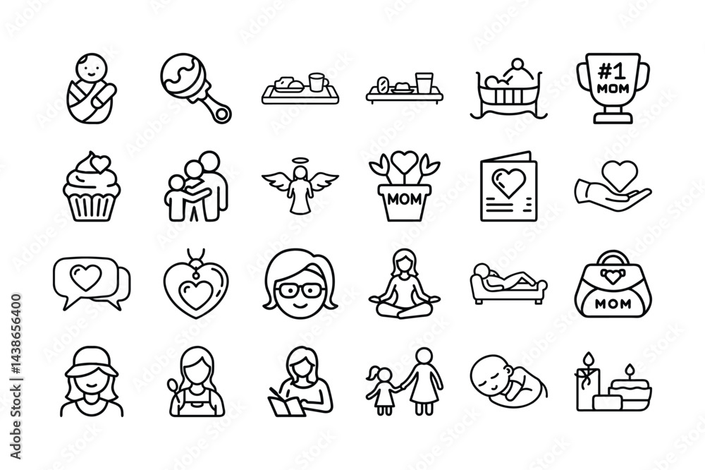 Happy mothers day outline vector icon set Happy mothers day outline vector icon set