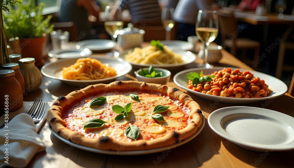 pizza on the table with cafe atmosphere pizza on the table with cafe atmosphere