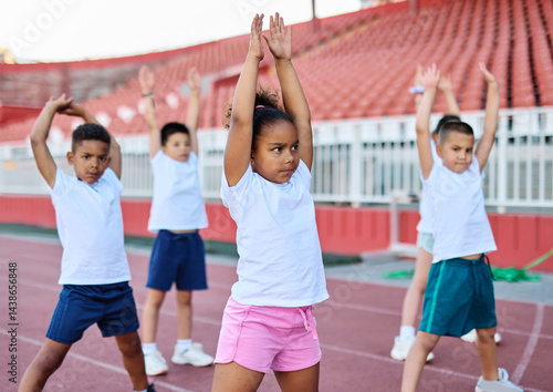 child sport athlete exercise active young  fitness training exercising activity stretching gym group gymnastic physical balance learning athletic kid competition run