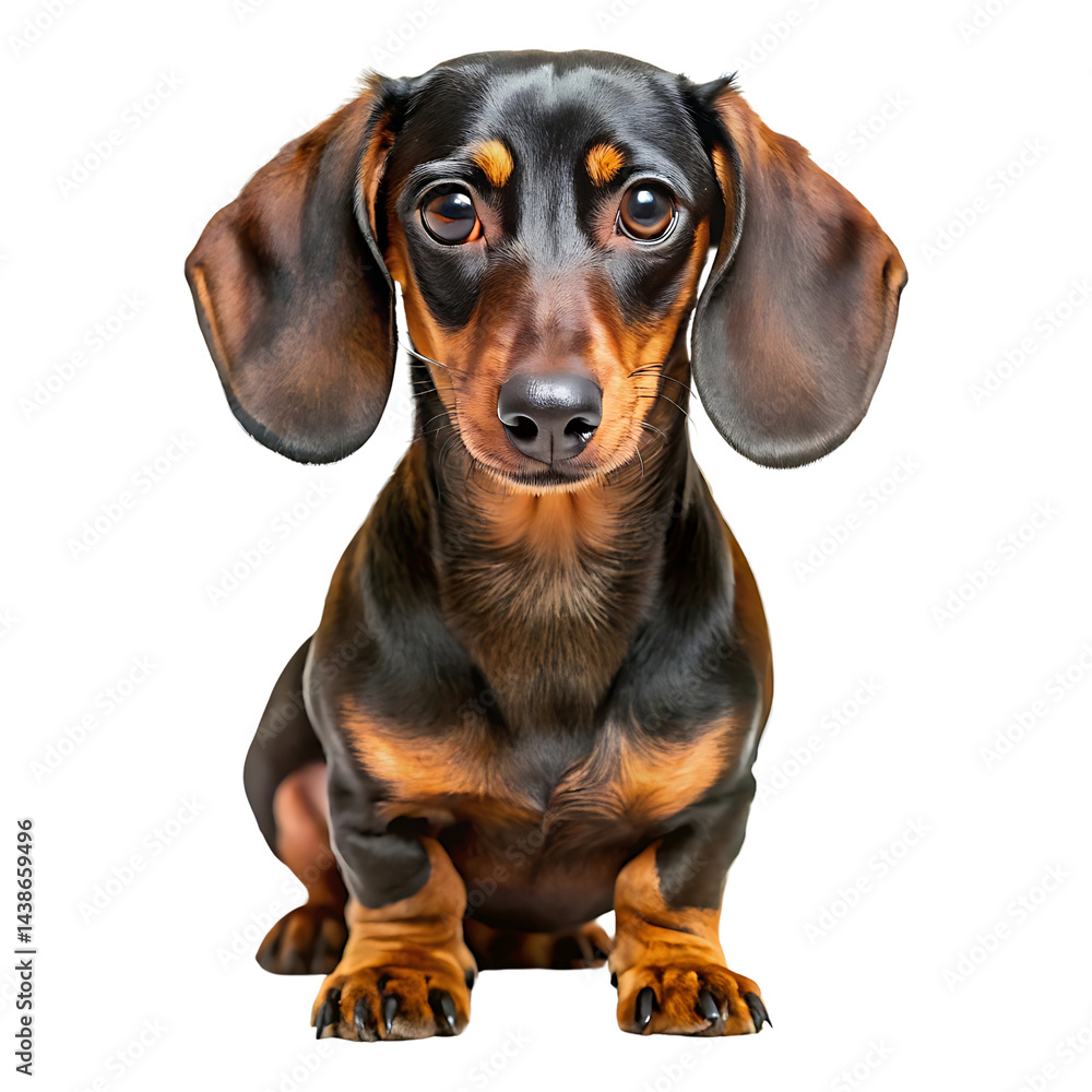 Adorable Black and Tan Dachshund Puppy Sitting isolated on transparent background Adorable Black and Tan Dachshund Puppy Sitting isolated on transparent background