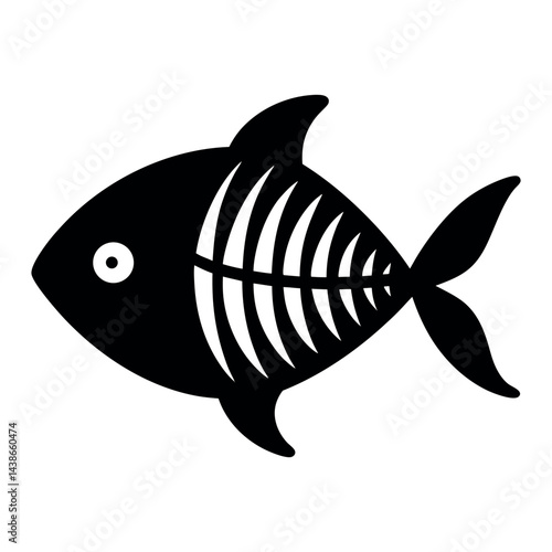 Skeletal Silhouette: A stark black silhouette of a fish, its internal bony structure intricately revealed, evokes the mysteries of the deep.