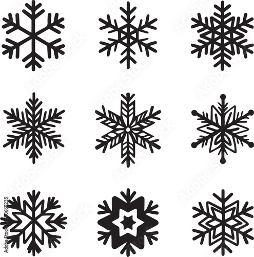 Intricate Black Snowflake Art Collection – 9 Unique Winter Designs