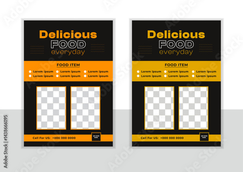 food and restaurant flyer design template..Fast Food Flyer Design Template cooking, restaurant menu, food ordering, Pizza, Burger,  and Soda. Vector illustration for banner, poster, flyer, menu.