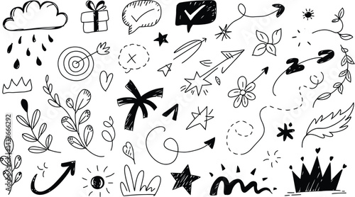 Hand drawn doodle elements set vector illustration design assets