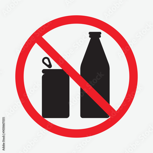 No Cans or Bottles Symbol – Prohibited Sign for Cans and Bottles on White Background