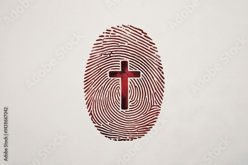 Christian Identity Red Cross Symbol in Fingerprint on White Surface