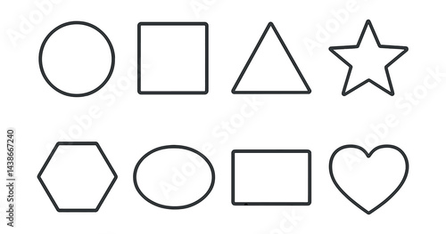 Geometric shape icons set – circle, square, triangle, star, hexagon, oval, rectangle, heart
