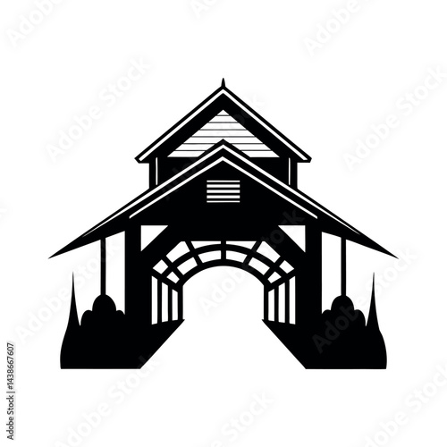 silhouette vector charming covered bridge