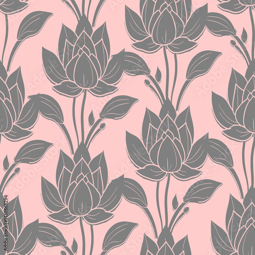 simple seamless gray pink floral pattern, texture, design