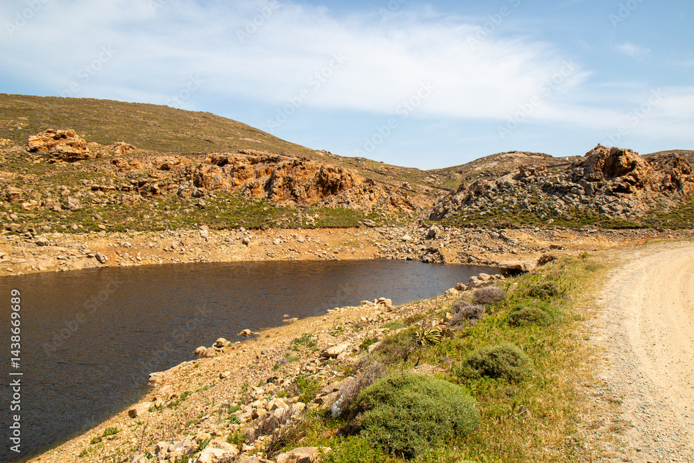 Mykonos green wetland landscape nearTechniti Limni Fragmatos Ano Meras (Artificial Lake of Ano Mera) Mykonos Island South Aegean Region (Südliche Ägäis) Greece