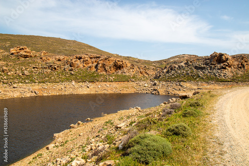 Mykonos green wetland landscape nearTechniti Limni Fragmatos Ano Meras (Artificial Lake of Ano Mera) Mykonos Island South Aegean Region (Südliche Ägäis) Greece