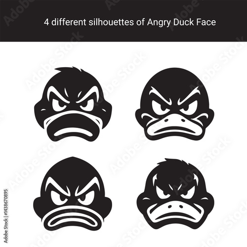 Set of Minimalist Angry Duck Face Silhouettes for Logo or Icon Design