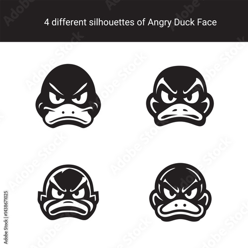 Set of Minimalist Angry Duck Face Silhouettes for Logo or Icon Design