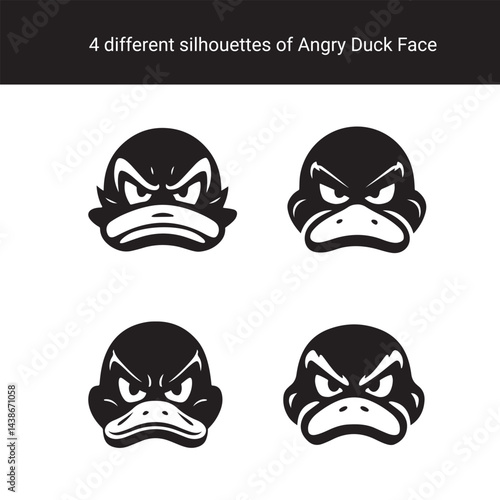 Set of Minimalist Angry Duck Face Silhouettes for Logo or Icon Design
