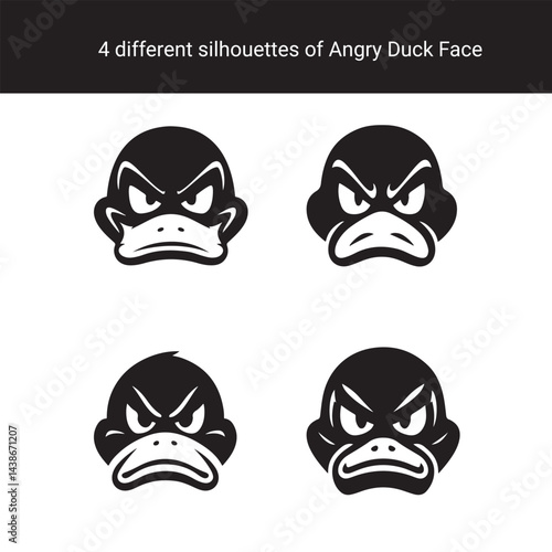 Set of Minimalist Angry Duck Face Silhouettes for Logo or Icon Design
