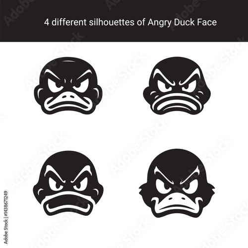 Set of Minimalist Angry Duck Face Silhouettes for Logo or Icon Design