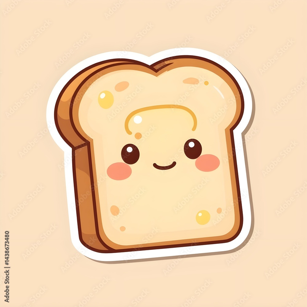 A Playful Cartoon Toast With a Butter Pat, Sticker Design A Playful Cartoon Toast With a Butter Pat, Sticker Design