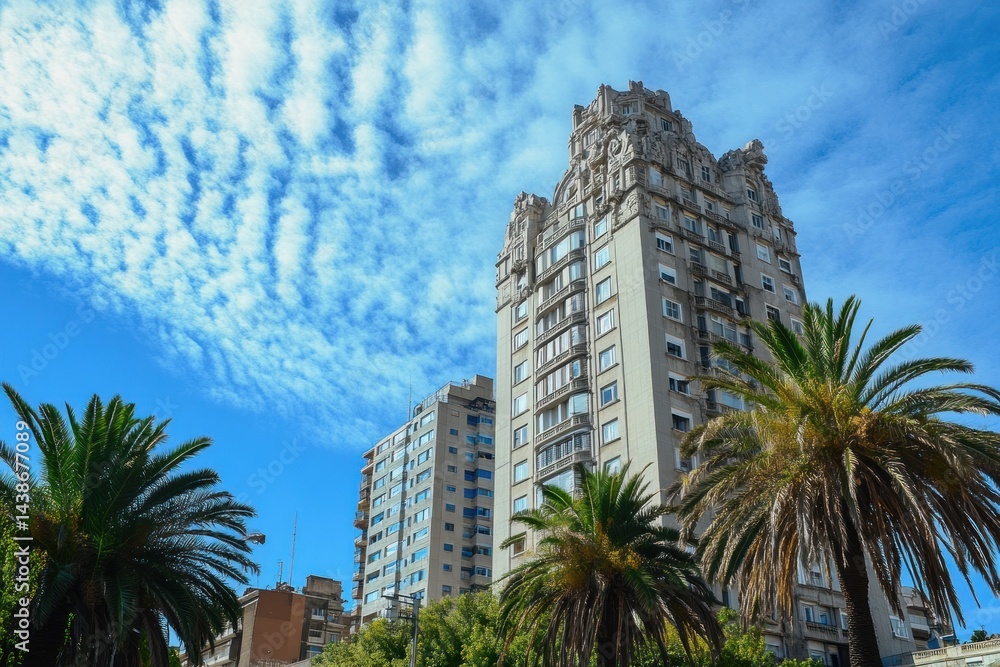 Fototapeta premium Majestic Building, Palm Trees and Sky