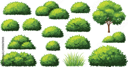 Vector watercolor green tree or forest side view isolated on white background for landscape 