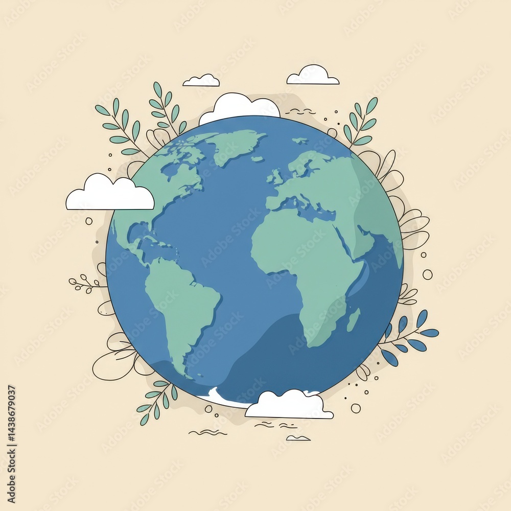 Fototapeta premium Abstract Earth with plants and clouds