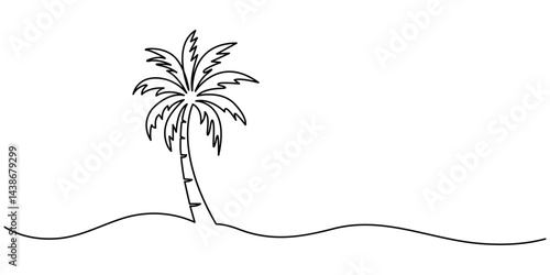 Single line drawing palm tree in one continuous line. Tropical vegetation. Coconut palm. Modern minimal illustration in line art style. Palm tree icon. Editable stroke.