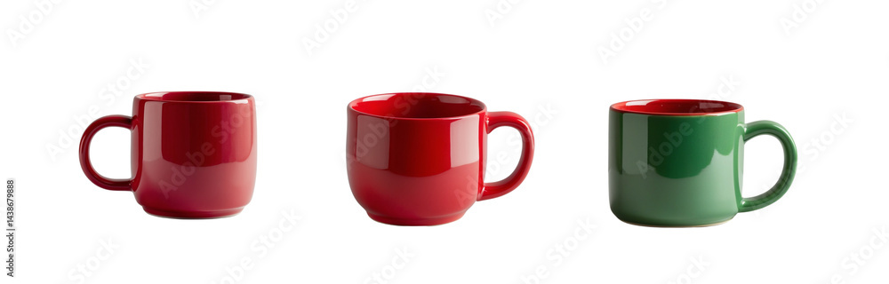 Three mugs arranged in a row against a stark black studio background view Three mugs arranged in a row against a stark black studio background view