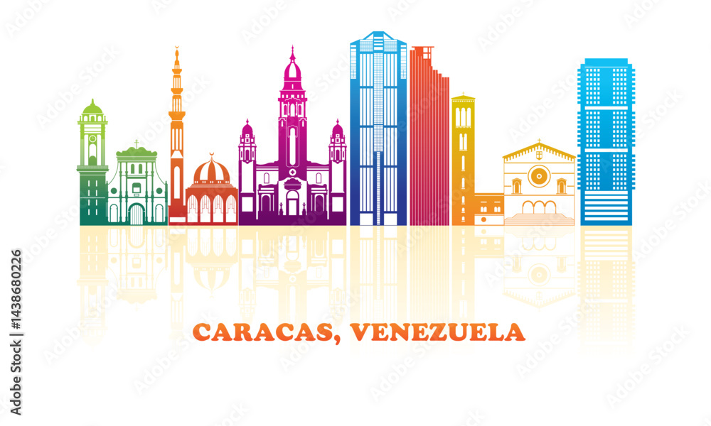 Colourfull Skyline panorama of city of Caracas, Venezuela - vector illustration
