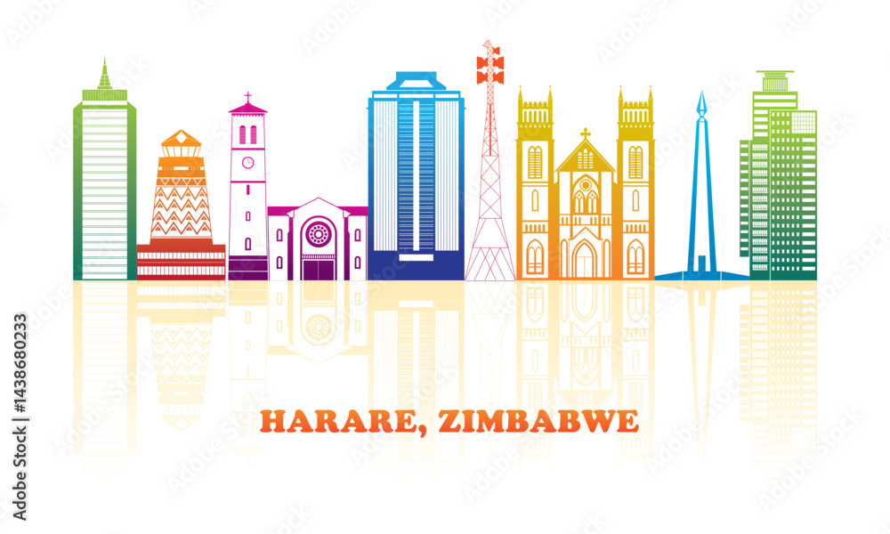 Colourfull Skyline panorama of city of Harare, Zimbabwe - vector illustration
