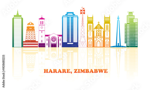 Obraz na płótnie Colourfull Skyline panorama of city of Harare, Zimbabwe - vector illustration w salonie