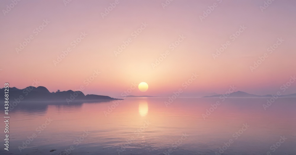 Fototapeta premium Soft, hazy sunset hues, pale pink, blue, yellow blend , soft, opaline