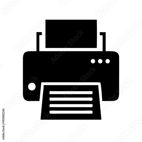 Modern vector printer symbol in black and white with printing paper detail.