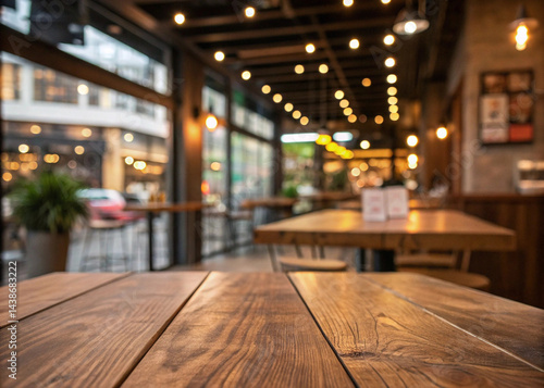 Wallpaper Mural wood-table-top-with-reflect-on-blur-of-lighting-in Torontodigital.ca