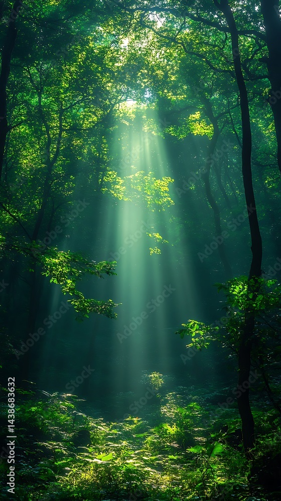 Obraz premium Beaming light woodland serenity high resolution hd image
