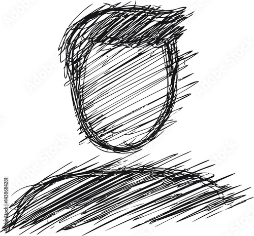 Abstract sketch of faceless person with tousled hair, monochrome illustration. Vector illustration