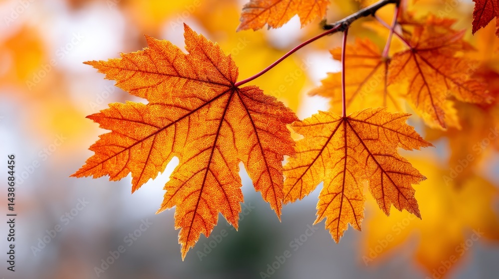 Autumn Maple Leaves Branch - Close-up of vibrant orange and yellow maple leaves on a branch, showcasing autumn foliage Autumn Maple Leaves Branch - Close-up of vibrant orange and yellow maple leaves on a branch, showcasing autumn foliage