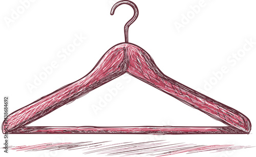 Red wooden coat hanger sketch with detailed strokes. Vector illustration