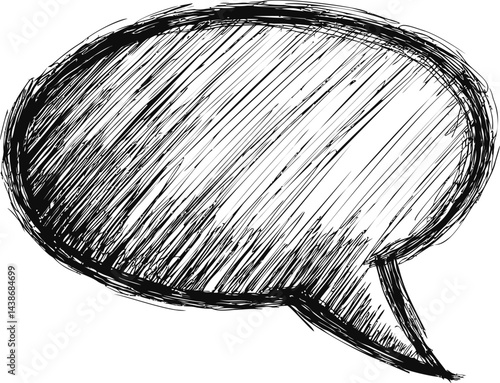 Sketchy black and white speech bubble drawing in a sketched style. Vector illustration