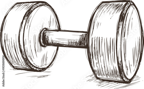 Hand-drawn sketch of a heavy dumbbell in black lines. Vector illustration