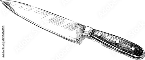 Illustration of a classic chef's knife with detailed handle and blade sketch. Vector illustration
