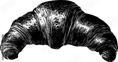 Sketch of a classic french croissant with detailed texture in black and white. Vector illustration