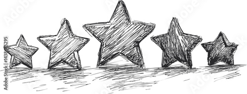 Sketch of five progressively larger hand-drawn stars. Vector illustration