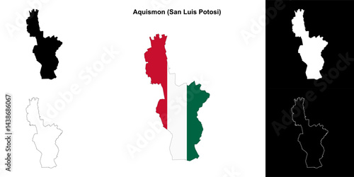 Aquismon municipality (San Luis Potosi) outline map set